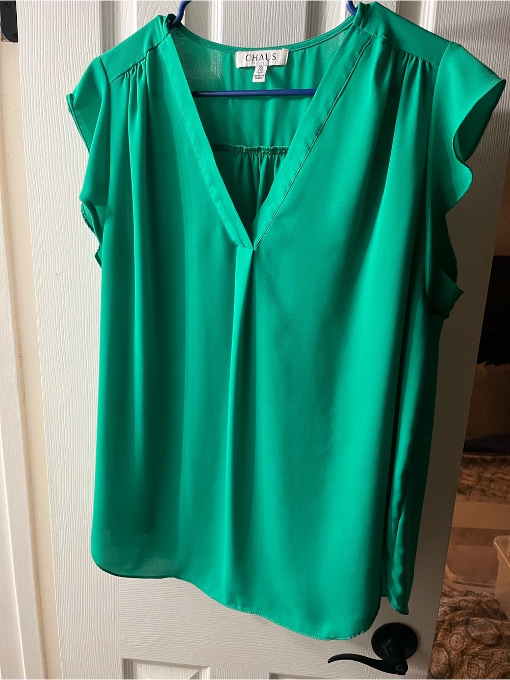 Green Blouse with Butterfly Cap Sleeves